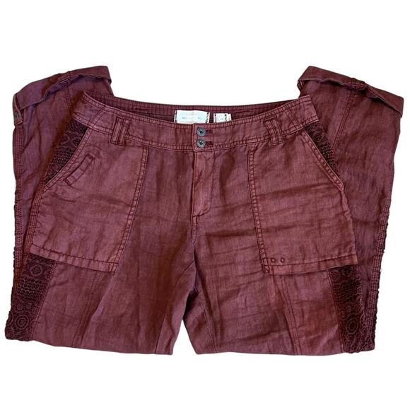 Anthropologie Hei Hei Women’s Sz 28 Embroidered Crochet Linen Pants Marlena - Picture 3 of 16